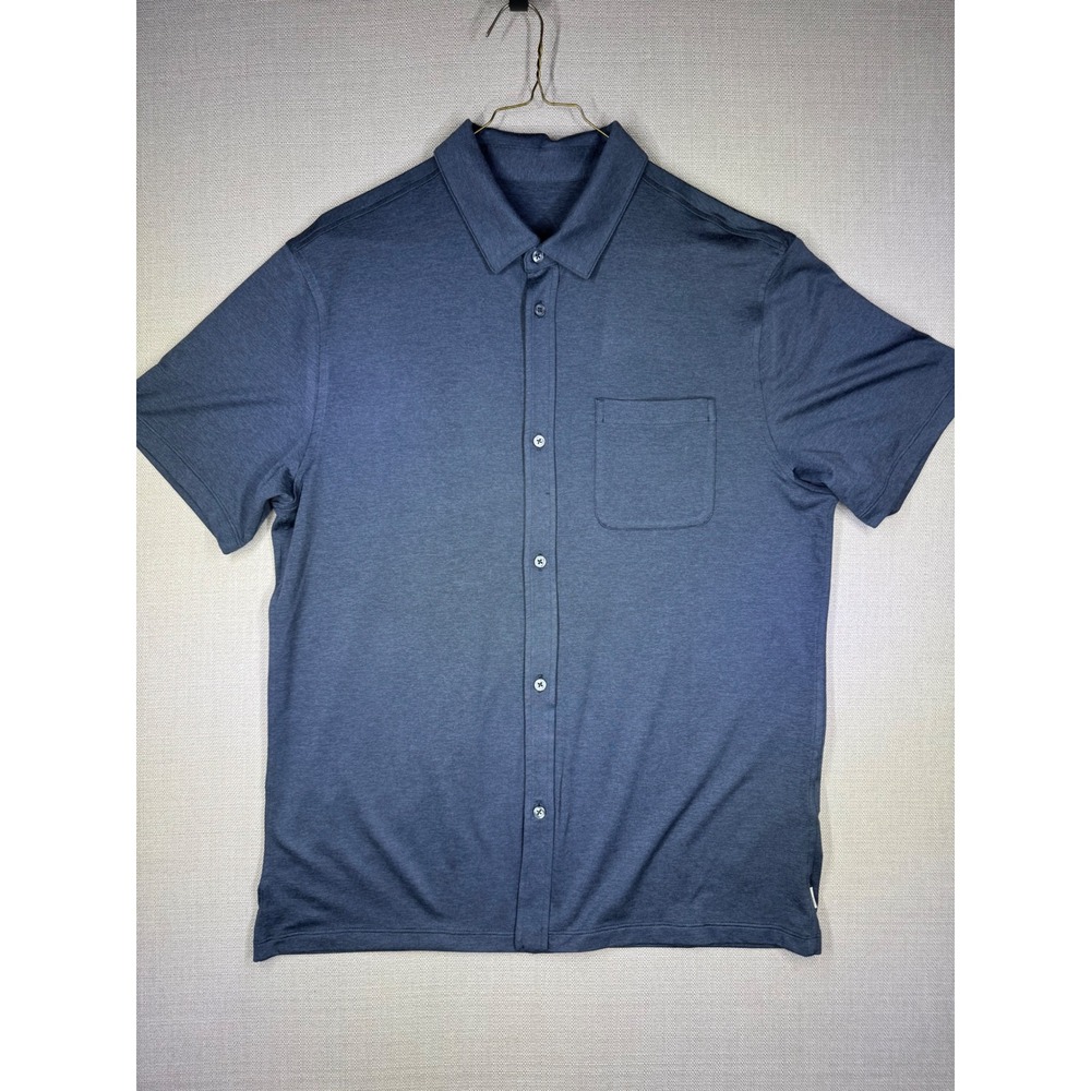 Vuori Mens Bridge Short Sleeve Button Down Blue Heathered Performance Large